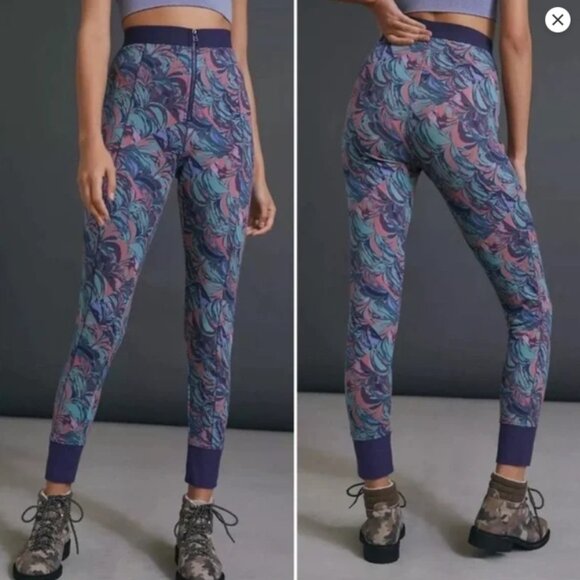 Saturday Sunday Anthropologie Jogger Pant Purple Blue Pink Terry Zip Small S - Picture 1 of 9